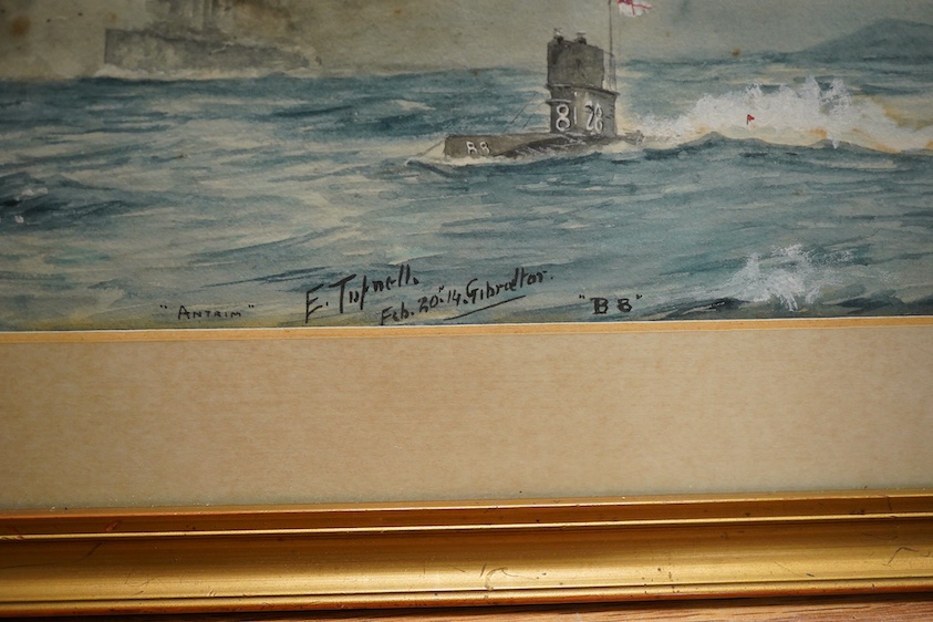 Eric Erskine Campbell Tufnell (1888-1978), ‘King George V and Agamemnon of Gibraltar’, signed and dated Feb 20th ‘14, watercolour heightened with white, 16 x 36cm